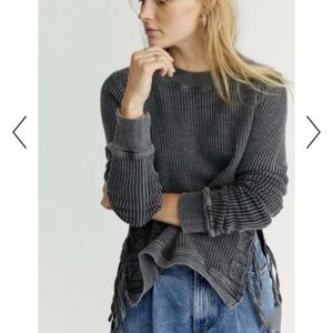 Free People Side Tie Black Thermal Hi-Low